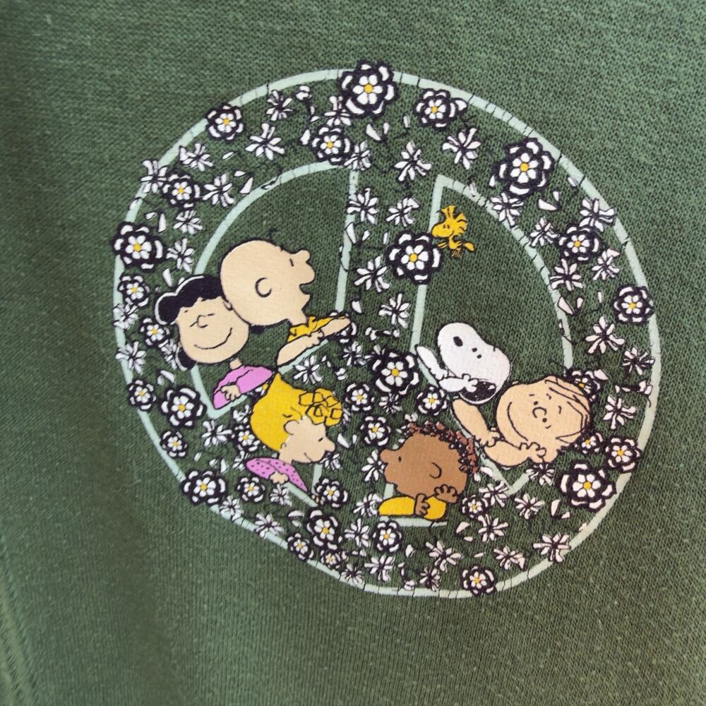 Peanuts Brand Snoopy Charlie Brown Peace Sign Floral Hoodie Green Adult M (177)
